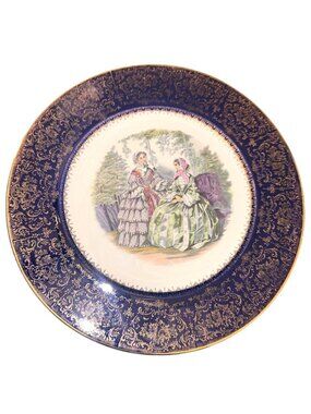 Vintage Salem China Co. Imperial Service Plate With 23 Karat Gold Royal Blue